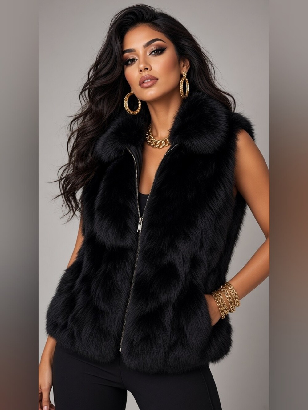 Saks Fifth Avenue Black Label Rabbit Fur Vest Black Luxe Retro Glam S/M